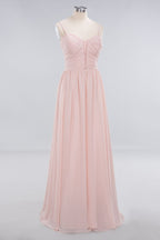 Sheer Spaghetti Straps aline Prom Dresses | Simple Chiffon Sleeveless Evening Dresses