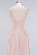 Sheer Spaghetti Straps aline Prom Dresses | Simple Chiffon Sleeveless Evening Dresses