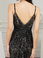 Shiny Sequins Spaghetti Straps V-neck Floor-length Mermaid Bridesmaid/Prom Dress