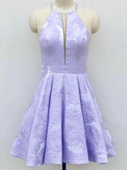 Short A-Line Deep V-Neck Halter Sleeveless Homecoming Dress