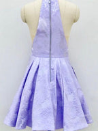Short A-Line Deep V-Neck Halter Sleeveless Homecoming Dress