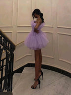 Short A-line Princess Strapless Tulle Prom Homecoming Dresses
