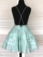 Short A-line Sleeveless Lace Open Back Formal Graduation Homecoming Dresses