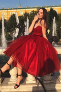 Short A-line Sweetheart Organza Burgundy Prom Dress