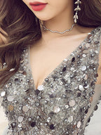Short A-line V-neck Tulle Beading Backless Prom Homecoming Dresses