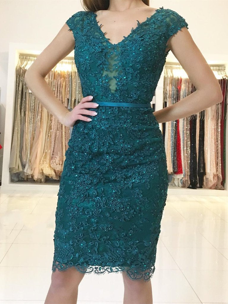 Short Mermaid V-neck Tulle Lace Backless Formal Prom Homecoming Dresses