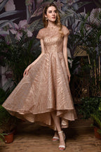 Short Sleeves Sequins Beading Hi-Lo Cocktail Dress