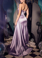 Sexy Mermaid Sweetheart Satin Long Open Back Prom Dresses With Split