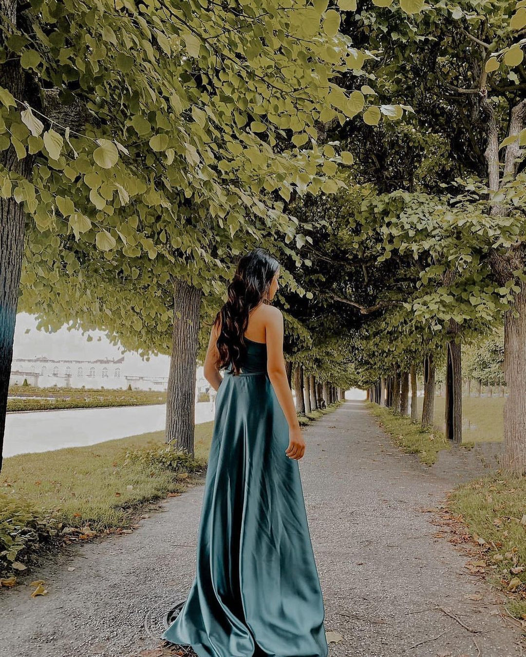 Simple A-line One Shoulder Satin Long Prom Dress
