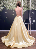 Simple A Line V Neck Backless Satin Long Prom Formal Dresses