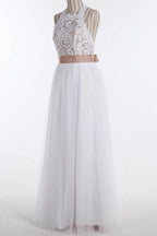 Simple Jewel Sleeveless Floor-Length Lace Top Wedding Dress