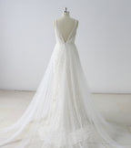Simple Long A-line V Neck Tulle Wedding Dress