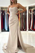 Simple Long Mermaid Sleeveless Prom Dresses With Slit