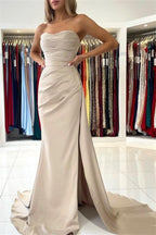 Simple Long Mermaid Sleeveless Prom Dresses With Slit
