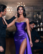 Simple Long Mermaid Stretch Satin Prom Dress with Slit