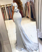 Simple Mermaid One Shoulder Backless Satin Long Prom Dress
