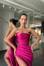 Simple Sleeveless Sexy Satin Split Front Mermaid Prom Dress