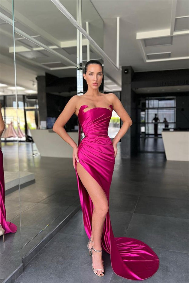 Simple Sleeveless Sexy Satin Split Front Mermaid Prom Dress