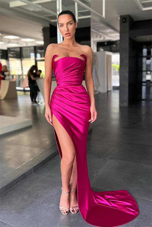 Simple Sleeveless Sexy Satin Split Front Mermaid Prom Dress