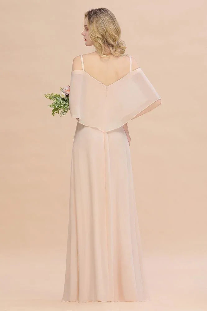 Simple Spaghetti Straps Tiered Prom Dresses | Side Slit A-Line Sleeveless Evening Dresses