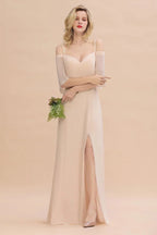 Simple Spaghetti Straps Tiered Prom Dresses | Side Slit A-Line Sleeveless Evening Dresses