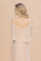 Simple Spaghetti Straps Tiered Prom Dresses | Side Slit A-Line Sleeveless Evening Dresses
