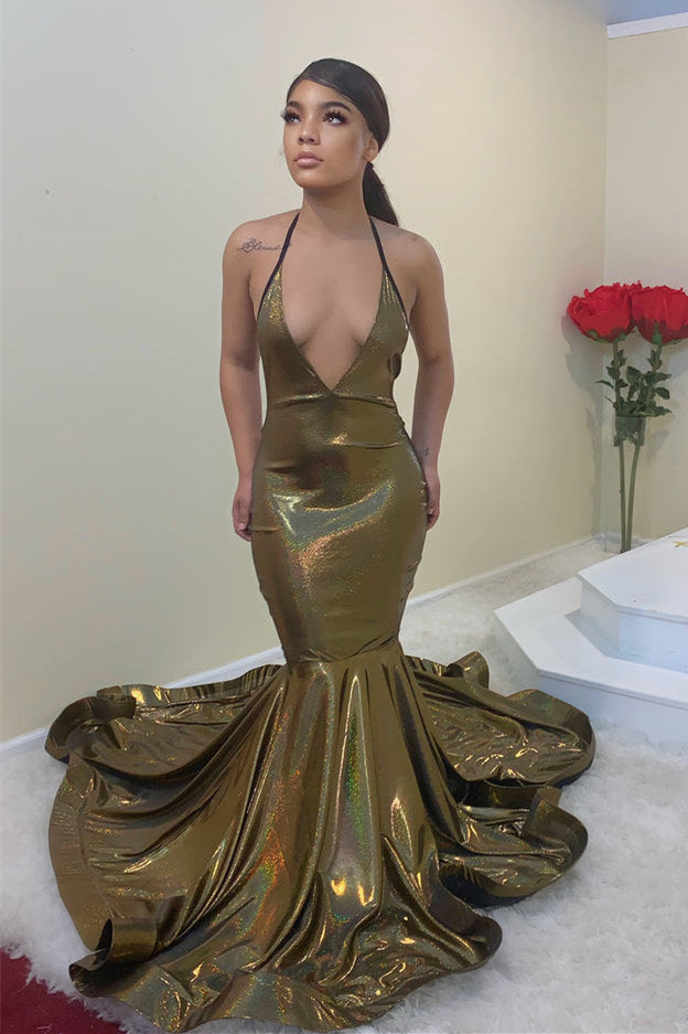 Simple Spaghetti Straps V-neck Column Mermaid Floor-length Prom Dresses