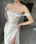 Simple Sweetheart Long A-line Off-the-shoulder Prom Dress With Slit