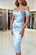 Simple v-neck cap sleeves column satin evening dresses with ruffles