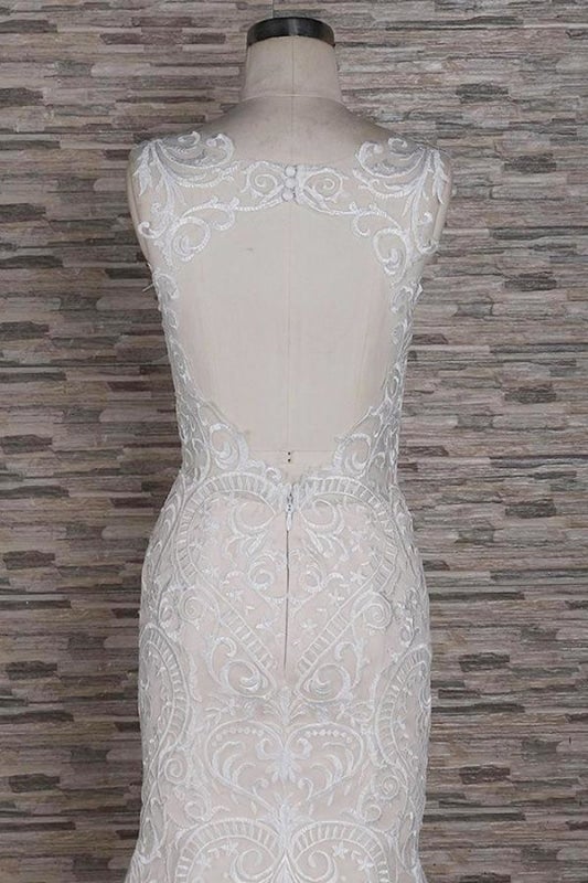 Sleek Square Neck Appliques Pretty Mermaid Elegant Wedding Dresses