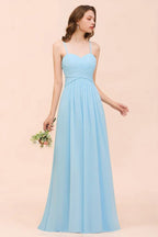 Sleeveles Sky Blue Aline Bridesmaid Dress Simple Maid of Honor Dress