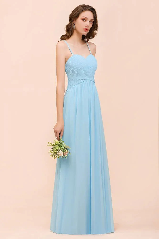 Sleeveles Sky Blue Aline Bridesmaid Dress Simple Maid of Honor Dress