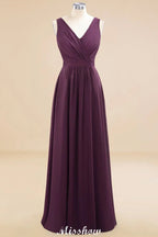 Sleeveless A-line Chiffon Bridesmaid Dress Floor-Length V-Neck Party Gown