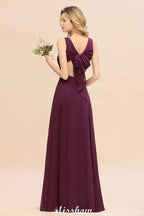 Sleeveless A-line Chiffon Bridesmaid Dress Floor-Length V-Neck Party Gown