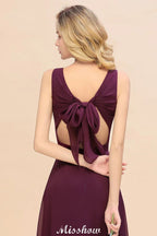 Sleeveless A-line Chiffon Bridesmaid Dress Floor-Length V-Neck Party Gown