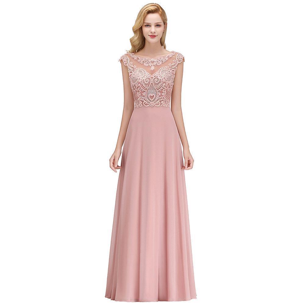 Sleeveless Aline Evening Maxi Dress Beading Crew Neck Party Dress Floor Length