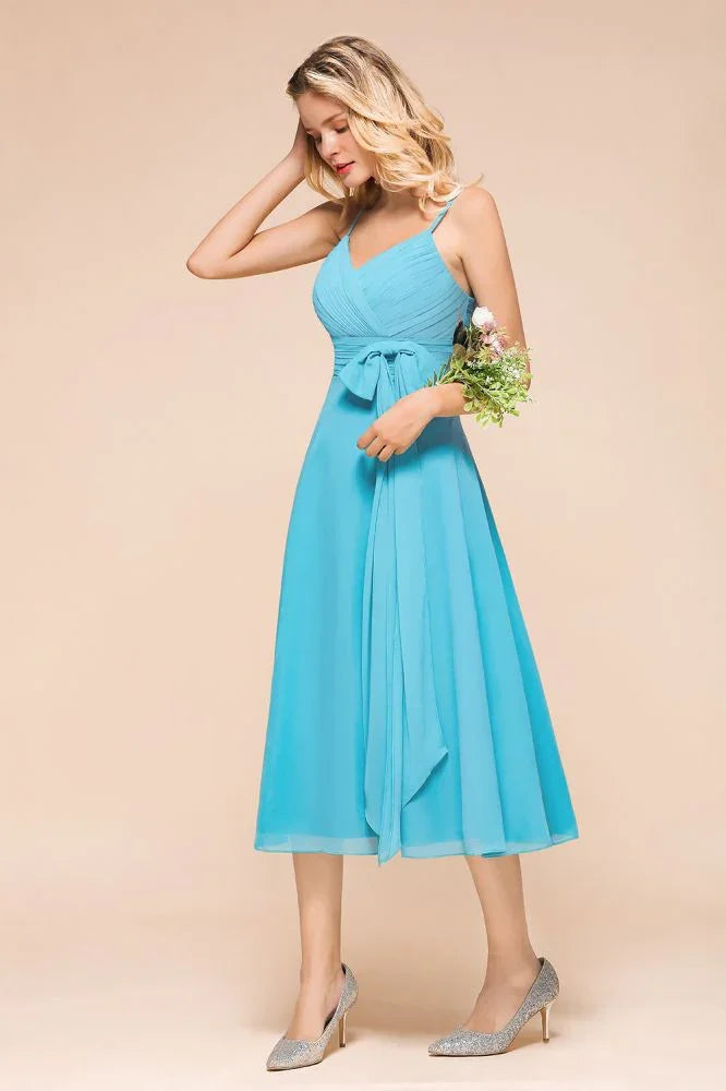 Sleeveless Chiffon Ankle Length Bridesmaid Dress Mini Beach Wedding Guest Dress