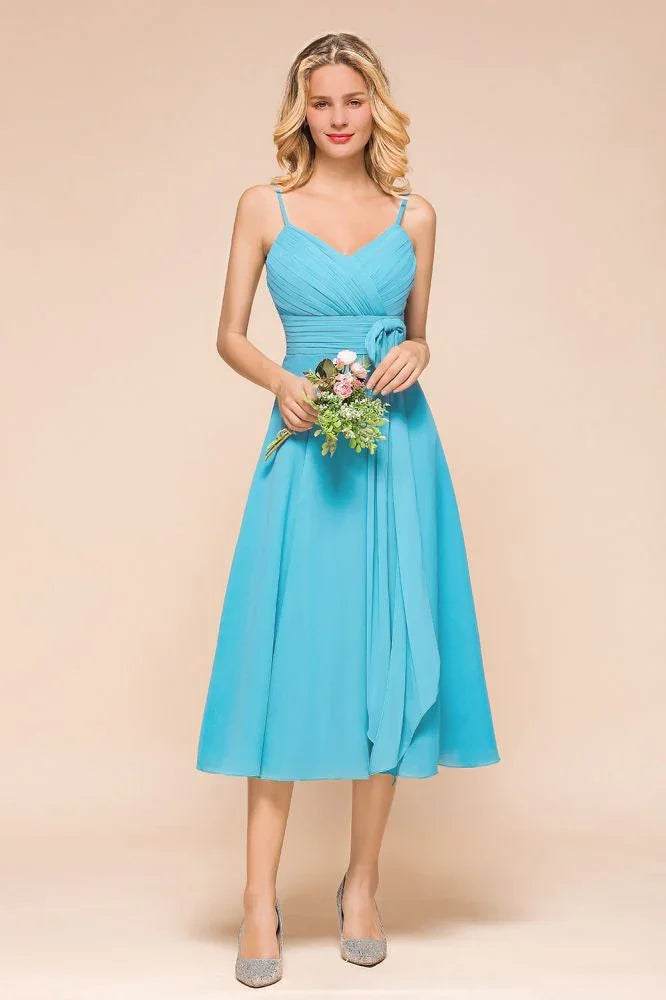 Sleeveless Chiffon Ankle Length Bridesmaid Dress Mini Beach Wedding Guest Dress