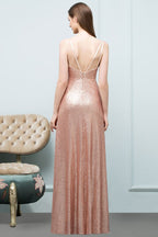 Sleeveless Floor Length A-line Scoop Sequined Prom Dresses