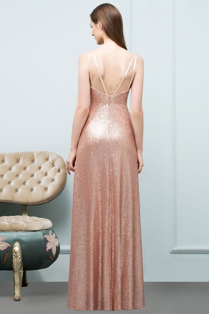 Sleeveless Floor Length A-line Scoop Sequined Prom Dresses