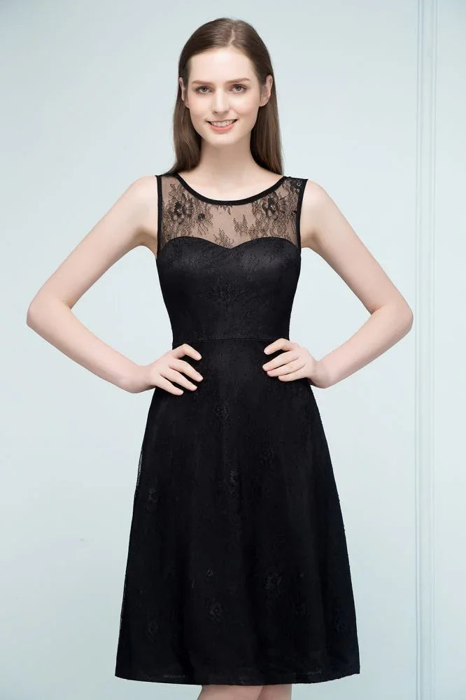 Sleeveless Lace A-line Knee Length Bridesmaid Dresses