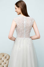 Sleeveless Long Split A-line Appliqued Tulle Prom Dresses