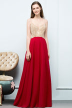 Spaghetti Floor Length A-line Beading Burgundy Prom Dresses