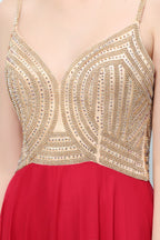Spaghetti Floor Length A-line Beading Burgundy Prom Dresses