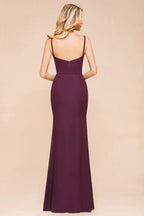 Spaghetti Mermaid Bridesmaid Dress Chiffon Simple Floor Length Party Gown