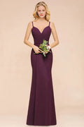 Spaghetti Mermaid Bridesmaid Dress Chiffon Simple Floor Length Party Gown
