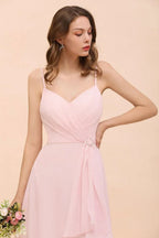 Spaghetti Side Split Pink Bridesmaid Dress Beach Simple Wedding Dress