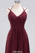 Spaghetti Sleeveless Ruffles A-line Chiffon Bridesmaid Dresses Straps Evening Maxi Dress