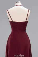 Spaghetti Sleeveless Ruffles A-line Chiffon Bridesmaid Dresses Straps Evening Maxi Dress