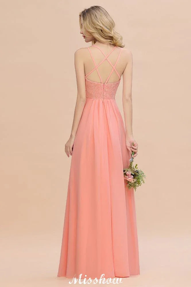 Spaghetti Slim Side Split Bridesmaid Dress Sky Blue V-Neck Wedding Party Dress